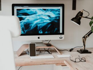 home working set up with computer