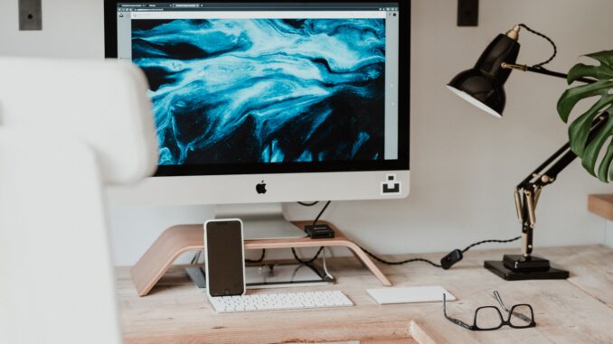 home working set up with computer