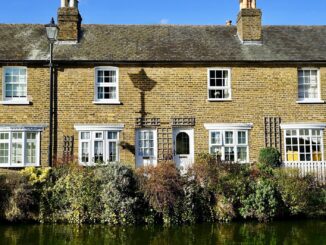 yellow and white bricked house